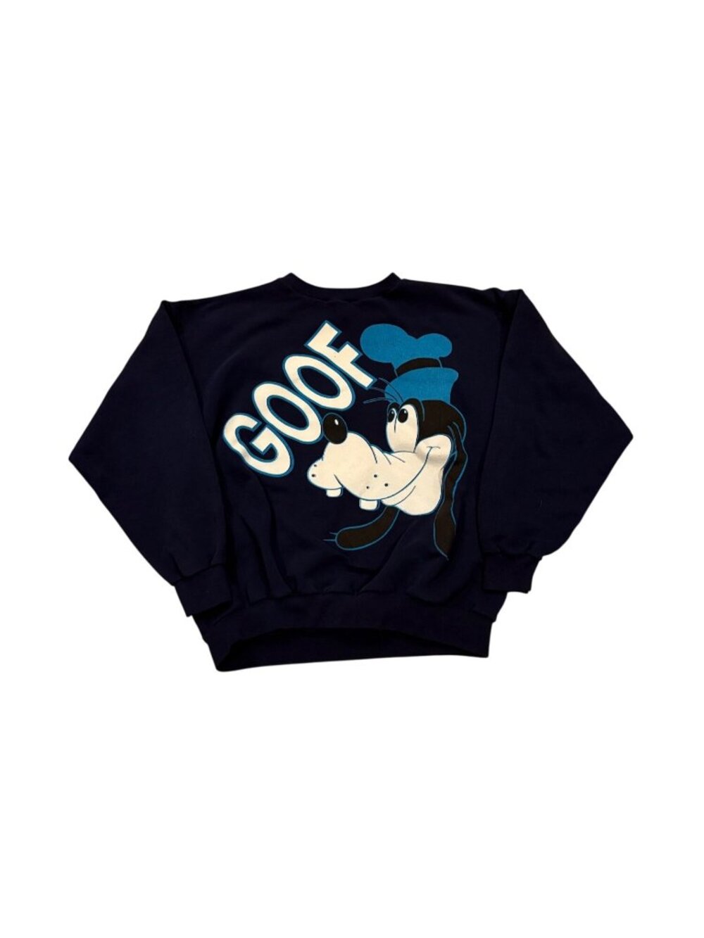 Rare 90s Vtg Disney Design Goofy ‘GOOF’ Blue Crew Neck Double-Sided Sweatshirt